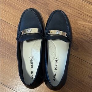 Anne Klein Navy Loafers with Gold Accent